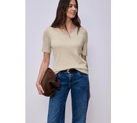 Street One Kurzarmshirt "Style Palmira" Damen Gr. 44 cotton beige tiefer Rundhals slim fit hüftlang
