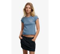 Kurzarmshirt SUPERDRY "ATH ESS SLUB GRAPHIC TEE", Damen, Gr. S, tidal blau, Single Jersey, Obermaterial: 100% Baumwolle, bedruckt, skinny fit kurz, Rundhals, Shirts, Baumwolle, skinny fit (53790560-S)