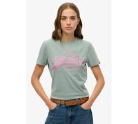 Kurzarmshirt SUPERDRY "VL RHINESTONE SLIM TEE", Damen, Gr. M, blau (silber blau), Single Jersey, Obermaterial: 100% Baumwolle, bedruckt, slim fit normal, Rundhals, Shirts Kurzarmshirt (75531866-M)