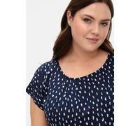Kurzarmshirt SHEEGO "Kurzarmshirt", Damen, Gr. 48/50, blau (tiefblau, gemustert), 95% Viskose, 5% Elasthan, gemustert, Rundhals, Shirts (11970959-48) tiefblau, gemustert