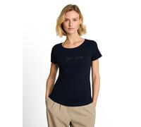 Kurzarmshirt TOM TAILOR, Damen, Gr. L, sky captain blau, Single Jersey, Obermaterial: 100% Baumwolle, unifarben, regular fit hüftbedeckend, Rundhals, abgesteppte Kante, Shirts, Sommershirt mit Glitzer