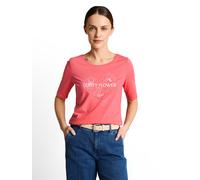 Kurzarmshirt TOM TAILOR, Damen, Gr. L, soft coral pink, Single Jersey, Obermaterial: 95% Baumwolle, 5% Elasthan, bedruckt, regular fit hüftbedeckend, tiefer Rundhals, Shirts, Sommershirt mit Frontprin