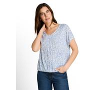 Kurzarmshirt TOM TAILOR, Damen, Gr. S, weiß small leav, Web, Obermaterial: 65% Polyester, 35% Viskose, bedruckt, gemustert, normal hüftbedeckend, V-Ausschnitt, abgerundeter Saum, Shirts, Sommershirt m