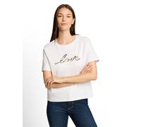 Kurzarmshirt TOM TAILOR, Damen, Gr. S, weiß (whisper weiß), Jersey, Obermaterial: 100% Baumwolle, bedruckt, normal hüftbedeckend, Rundhals, abgesteppte Kante, Shirts, Sommershirt mit Prints und Rundha