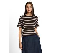 Kurzarmshirt TOM TAILOR, Damen, Gr. XL, braun (braun beige), Jersey, Obermaterial: 100% Baumwolle, gestreift, normal hüftbedeckend, Rundhals, abgesteppte Kante, Shirts, Sommershirt mit Prints und Rund