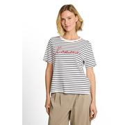 Kurzarmshirt TOM TAILOR, Damen, Gr. XL, navy sanftes weiß stripe, Single Jersey, Obermaterial: 100% Baumwolle, bestickt, gestreift, regular fit hüftbedeckend, Rundhals, abgesteppte Kante, Shirts, Somm
