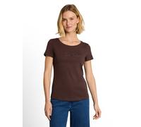 Kurzarmshirt TOM TAILOR, Damen, Gr. XS, braun (java schwarz braun), Single Jersey, Obermaterial: 100% Baumwolle, unifarben, regular fit hüftbedeckend, Rundhals, abgesteppte Kante, Shirts, Sommershirt 