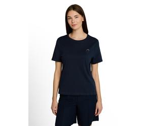 Kurzarmshirt TOM TAILOR, Damen, Gr. XS, sky captain blau, Single Jersey, Obermaterial: 100% Baumwolle, bedruckt, regular fit hüftbedeckend, Rundhals, abgesteppte Kante, Shirts, Sommershirt mit kleinem