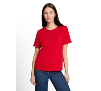 Kurzarmshirt TOM TAILOR, Damen, Gr. XS, soft scarlet rot, Single Jersey, Obermaterial: 100% Baumwolle, bedruckt, regular fit hüftbedeckend, Rundhals, abgesteppte Kante, Shirts, Sommershirt mit kleinem