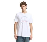 Kurzarmshirt TOM TAILOR DENIM, Damen, Gr. L, weiß, Single Jersey, Obermaterial: 100% Baumwolle, bedruckt, normal hüftbedeckend, Rundhals, Shirts, mit Logo-Print (26126503-L) weiß