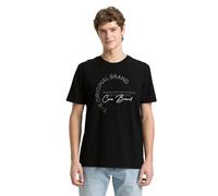 Kurzarmshirt TOM TAILOR DENIM, Damen, Gr. XXL, schwarz, Single Jersey, Obermaterial: 100% Baumwolle, bedruckt, normal hüftbedeckend, Rundhals, Shirts Kurzarmshirt, mit Logo-Print (28793637-XXL)