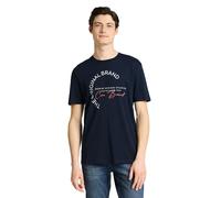 Kurzarmshirt TOM TAILOR DENIM, Damen, Gr. XXL, sky captain blau, Single Jersey, Obermaterial: 100% Baumwolle, bedruckt, normal hüftbedeckend, Rundhals, Shirts, mit Logo-Print (49779141-XXL) sky captai