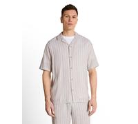 Kurzarmshirt TOM TAILOR DENIM, Jungen, Gr. L, muted grau stripe, Single Jersey, Obermaterial: 73% Viskose, 27% Leinen, gestreift, normal hüftbedeckend, V-Ausschnitt, Shirts, Sommerhemd im Streifen-Loo