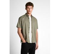Kurzarmshirt TOM TAILOR DENIM, Jungen, Gr. XXL, grün (sea spray), Single Jersey, Obermaterial: 55% Leinen, 45% Baumwolle, unifarben, normal hüftbedeckend, Rundhals, Shirts, mit Leinen und Button-Down-