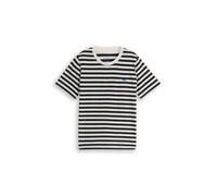 Kurzarmshirt TOM TAILOR, Jungen, Gr. 128/134, schwarz-weiß (navy sanftes weiß stripe), Single Jersey, Obermaterial: 100% Baumwolle, gestreift, regular fit hüftbedeckend, Rundhals, abgesteppte Kante, S