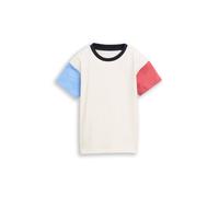 Kurzarmshirt TOM TAILOR, Jungen, Gr. 128/134, wool weiß, Single Jersey, Obermaterial: 100% Baumwolle, oversize hüftbedeckend, Rundhals, abgesteppte Kante, Shirts, Sommershirt im Colorblocking-Look / f