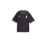 Kurzarmshirt TOM TAILOR, Jungen, Gr. 140, schwarz (coal grau), Single Jersey, Obermaterial: 100% Polyester, bedruckt, unifarben mit Farbeinsätzen, oversize hüftbedeckend, Rundhals, Bündchen, Shirts, S