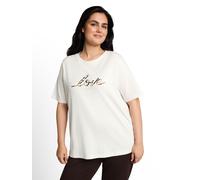 Kurzarmshirt TOM TAILOR PLUS, Damen, Gr. 44, whisper weiß, Single Jersey, Obermaterial: 100% Baumwolle, bedruckt, bequem hüftbedeckend, Rundhals, abgesteppte Kante, Shirts, Sommershirt mit Letter-Prin