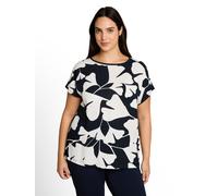 Kurzarmshirt TOM TAILOR PLUS, Damen, Gr. 52, big navy ginkgo, Single Jersey, Obermaterial: 100% Viskose, gemustert, normal hüftbedeckend, Rundhals, Shirts, Sommershirt mit grafischem Muster - Große Gr