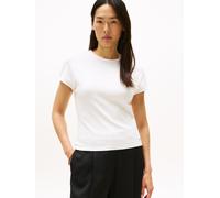 Kurzarmshirt TOMMY HILFIGER "5X2 RIB SLIM C-NK CAP SLV TEE", Damen, Gr. M (38), ivory silk, Single Jersey, Obermaterial: 95% Viskose, 5% Elasthan, unifarben, slim fit, Rundhals, Shirts Kurzarmshirt (3