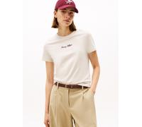 Kurzarmshirt TOMMY HILFIGER "CLASSIC SCRIPT REG SS TEE", Damen, Gr. XL (42), heather oatmilk, Single Jersey, Obermaterial: 100% Baumwolle, meliert, Rundhals, Shirts Kurzarmshirt (35371450-XL)