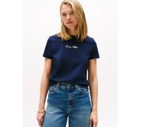 Kurzarmshirt TOMMY HILFIGER "CLASSIC SCRIPT REG SS TEE", Damen, Gr. XS (34), schwarz night navy, Single Jersey, Obermaterial: 100% Baumwolle, unifarben, Rundhals, Shirts (29638559-XS) schwarz night na