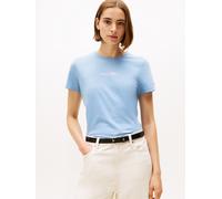 Kurzarmshirt TOMMY HILFIGER "CLASSIC SCRIPT REG SS TEE", Damen, Gr. XXL (44), brisk blau heather, Single Jersey, Obermaterial: 100% Baumwolle, meliert, Rundhals, Shirts (84091604-XXL) brisk blau heath