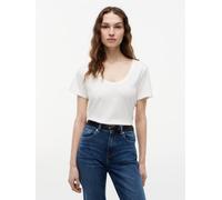 Kurzarmshirt TOMMY HILFIGER "CO LINEN SCOOP NK SS TEE", Damen, Gr. S (36/38), ecru, Single Jersey, Obermaterial: 50% Baumwolle, 50% Leinen, unifarben, figurbetont normal, U-Boot-Ausschnitt, Shirts, mi