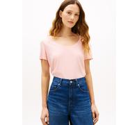 Kurzarmshirt TOMMY HILFIGER "CO LINEN SCOOP NK SS TEE", Damen, Gr. XL (46), soft rose, Single Jersey, Obermaterial: 50% Baumwolle, 50% Leinen, unifarben, figurbetont normal, U-Boot-Ausschnitt, Shirts,