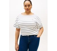 Kurzarmshirt TOMMY HILFIGER CURVE "CRV MDRN CODY CAP SLV C-NK TEE", Damen, Gr. 52, weiß (breton, ecu, schwarz night navy), Single Jersey, Obermaterial: 100% Baumwolle, gestreift, normal, U-Boot-Aussch