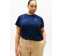 Kurzarmshirt TOMMY HILFIGER CURVE "CRV TH SCRIPT REG C-NK SS TEE", Damen, Gr. 46, schwarz night navy, Single Jersey, Obermaterial: 95% Baumwolle, 5% Elasthan, unifarben, Rundhals, Shirts, in großen Gr