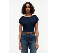 Kurzarmshirt TOMMY HILFIGER "GOLD BTN CAP-SLV BOAT-NK TEE", Damen, Gr. M (40), blau (schwarz night navy), Single Jersey, Obermaterial: 100% Baumwolle, unifarben, regular fit normal, U-Boot-Ausschnitt,