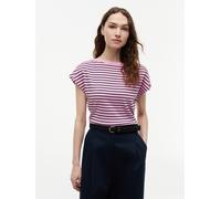 Kurzarmshirt TOMMY HILFIGER "GOLD BTN CAP-SLV BOAT-NK TEE", Damen, Gr. S (36/38), rosa (breton stp rose petal, schwarz night), Single Jersey, Obermaterial: 100% Baumwolle, gestreift, regular fit norma