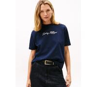 Kurzarmshirt TOMMY HILFIGER "GOLD BTN SCRIPT MDRN SS TEE", Damen, Gr. XXL (44), schwarz night navy, Single Jersey, Obermaterial: 100% Baumwolle, bedruckt, regular fit, Rundhals, Shirts, mit goldfarben