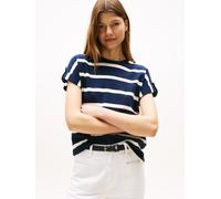 Tommy Hilfiger Damen T-Shirt Kurzarm Gold Button mit Rundhalsausschnitt, Mehrfarbig (Dark Night Navy/Ivory Silk Stp), XL