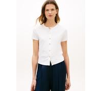 Kurzarmshirt TOMMY HILFIGER "GOLD BUTTON SLIM SS TEE", Damen, Gr. XL (46), ecru, Single Jersey, Obermaterial: 100% Baumwolle, unifarben, slim fit, Shirts (41753367-XL) ecru