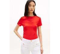Kurzarmshirt TOMMY HILFIGER "GOLD BUTTON SLIM SS TEE", Damen, Gr. XL (46), fireworks, Single Jersey, Obermaterial: 100% Baumwolle, unifarben, slim fit, Shirts (44500868-XL) fireworks