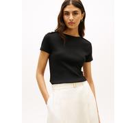 Kurzarmshirt TOMMY HILFIGER "GOLD BUTTON SLIM SS TEE", Damen, Gr. XL (46), schwarz, Single Jersey, Obermaterial: 100% Baumwolle, unifarben, slim fit, Shirts (41690042-XL) schwarz