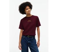Kurzarmshirt TOMMY HILFIGER "GOLD SCRIPT MDRN C-NK S/S TEE", Damen, Gr. L (42/44), rot (deep burgundy), Single Jersey, Obermaterial: 100% Baumwolle, bedruckt, normal, Rundhals, Shirts, Baumwolle (9913