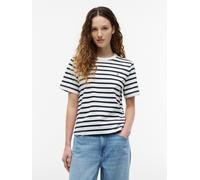 Kurzarmshirt TOMMY HILFIGER "INTERLOCK BOXY C-NK SS TEE", Damen, Gr. M (40), schwarz-weiß (breton stripe ecru, schwarz night navy), Single Jersey, Obermaterial: 100% Baumwolle, gestreift, bequem norma