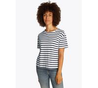 Kurzarmshirt TOMMY HILFIGER "MODERN CO LINEN C-NK SS", Damen, Gr. M (38), blau (breton schwarz night navy stp), Single Jersey, Obermaterial: 55% Leinen, 45% Baumwolle, gestreift, loose fit hüftlang, R