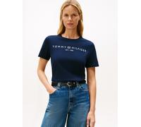 Tommy Hilfiger Damen T-Shirt Kurzarm Logo Rundhalsausschnitt, Blau (Dark Night Navy), L