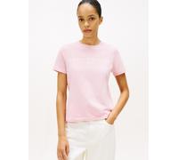 Kurzarmshirt TOMMY HILFIGER "REG CORP LOGO C-NK mit Logoschriftzug und Stickerei", Damen, Gr. L (40), pink, Jersey, Obermaterial: 100% Baumwolle, bedruckt, normal hüftlang, Rundhals, eingesetzt abgest