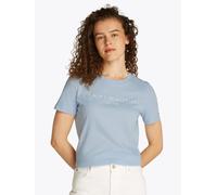 T-Shirt TOMMY HILFIGER "REG CORP LOGO C-NK SS", Damen, Gr. M (38), blau (breezy blau), Jersey, Obermaterial: 100% Baumwolle, unifarben, casual, normal hüftlang, Rundhals, Kurzarm eingesetzt abgesteppt