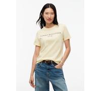 Kurzarmshirt TOMMY HILFIGER "REG CORP LOGO C-NK mit Logoschriftzug und Stickerei", Damen, Gr. XXXL(46), frozen custard, Jersey, Obermaterial: 100% Baumwolle, bedruckt, unifarben, normal hüftlang, Rund