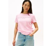 Kurzarmshirt TOMMY HILFIGER "REG CORP LOGO C-NK SS", Damen, Gr. L (40), rosa (classic pink), Jersey, Obermaterial: 100% Baumwolle, bedruckt, unifarben, normal hüftlang, Rundhals, eingesetzt abgesteppt