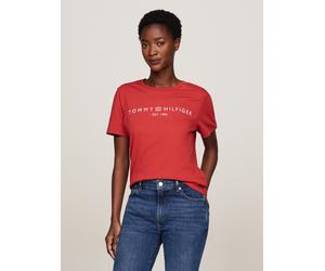 Kurzarmshirt TOMMY HILFIGER "REG CORP LOGO C-NK SS", Damen, Gr. L (40), rot (schwarz magma), Jersey, Obermaterial: 100% Baumwolle, bedruckt, unifarben, normal hüftlang, Rundhals, eingesetzt abgesteppt