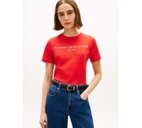 Kurzarmshirt TOMMY HILFIGER "REG CORP LOGO C-NK SS", Damen, Gr. L (42/44), fireworks, Jersey, Obermaterial: 100% Baumwolle, unifarben, normal hüftlang, Rundhals, eingesetzt abgesteppte Kante, Shirts,