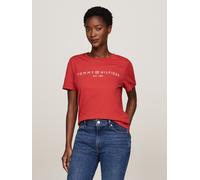 Kurzarmshirt TOMMY HILFIGER "REG CORP LOGO C-NK SS", Damen, Gr. XL (42), rot (schwarz magma), Jersey, Obermaterial: 100% Baumwolle, bedruckt, unifarben, normal hüftlang, Rundhals, eingesetzt abgestepp