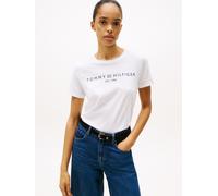 Kurzarmshirt TOMMY HILFIGER "REG CORP LOGO C-NK SS", Damen, Gr. XXXL(46), weiß (optic weiß), Jersey, Obermaterial: 100% Baumwolle, bedruckt, unifarben, normal hüftlang, Rundhals, eingesetzt abgesteppt